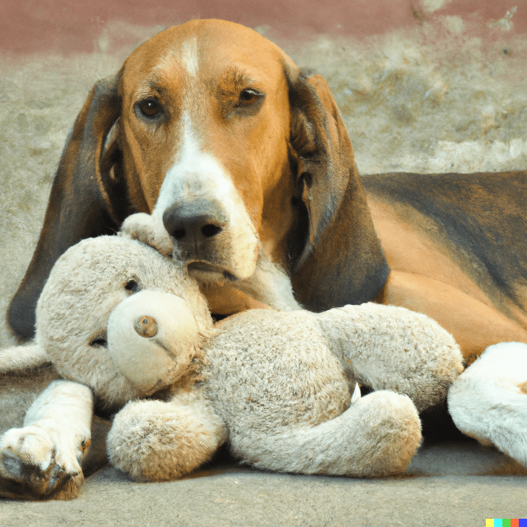a hound dog and a teddy bear