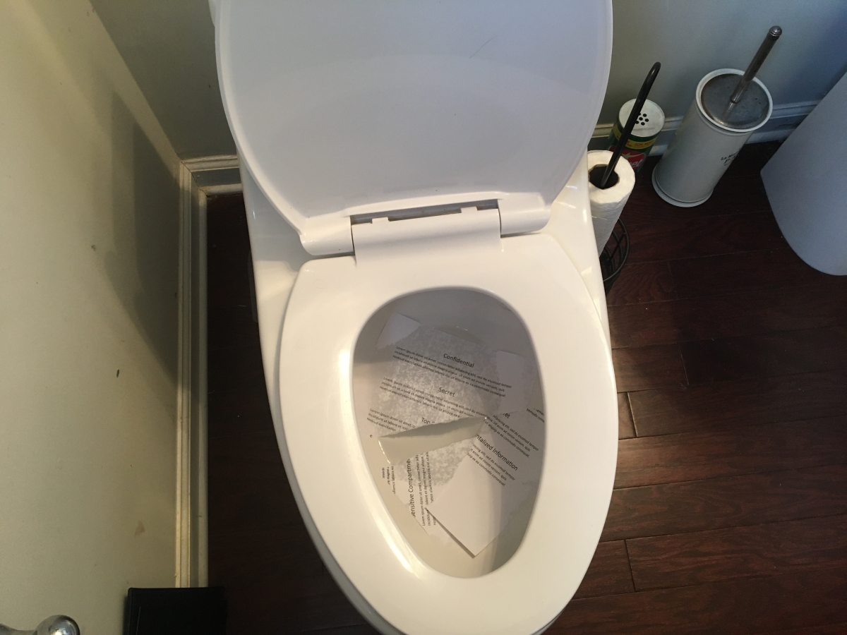 toilet with mock sensitive documents