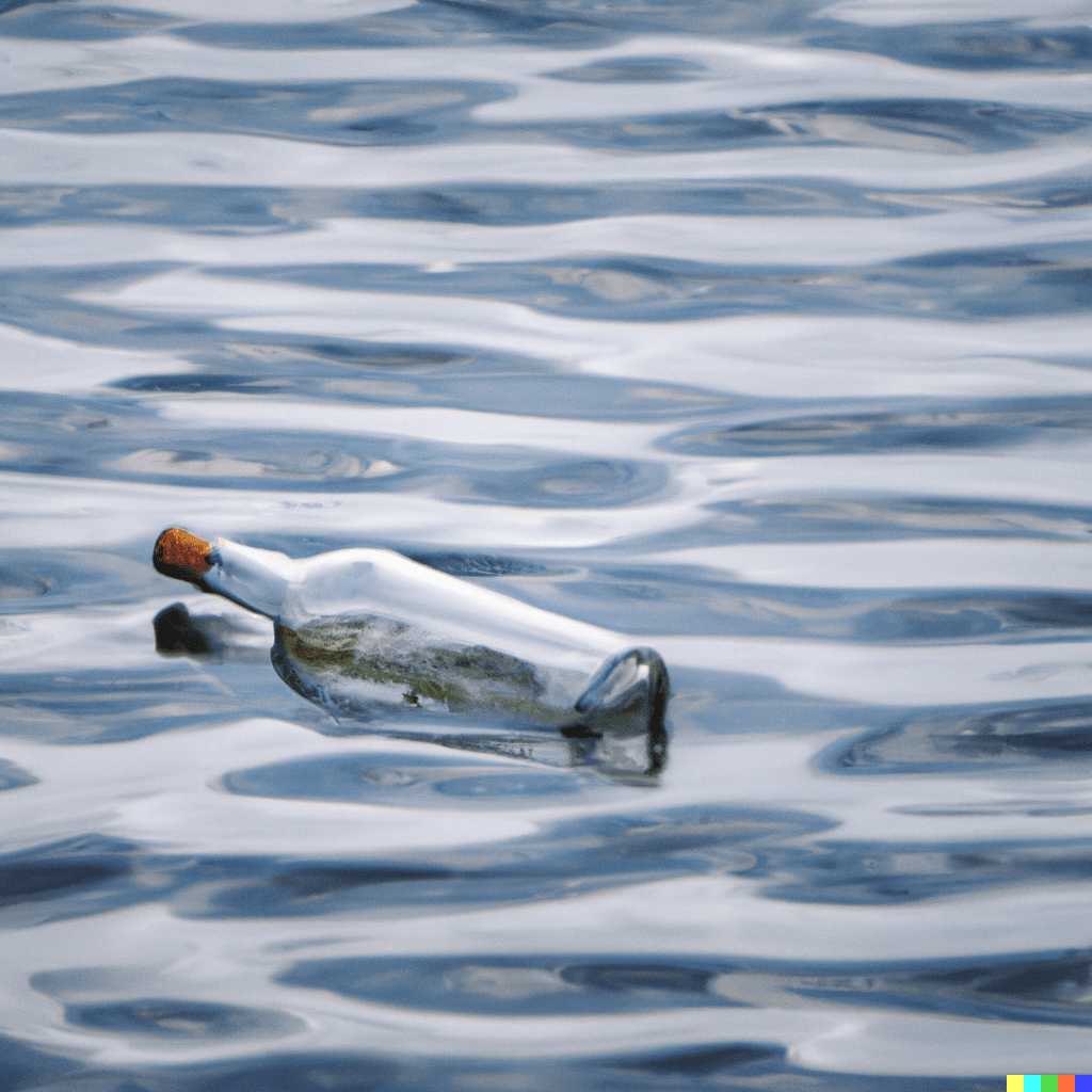 an empty vodka bottle in the sea