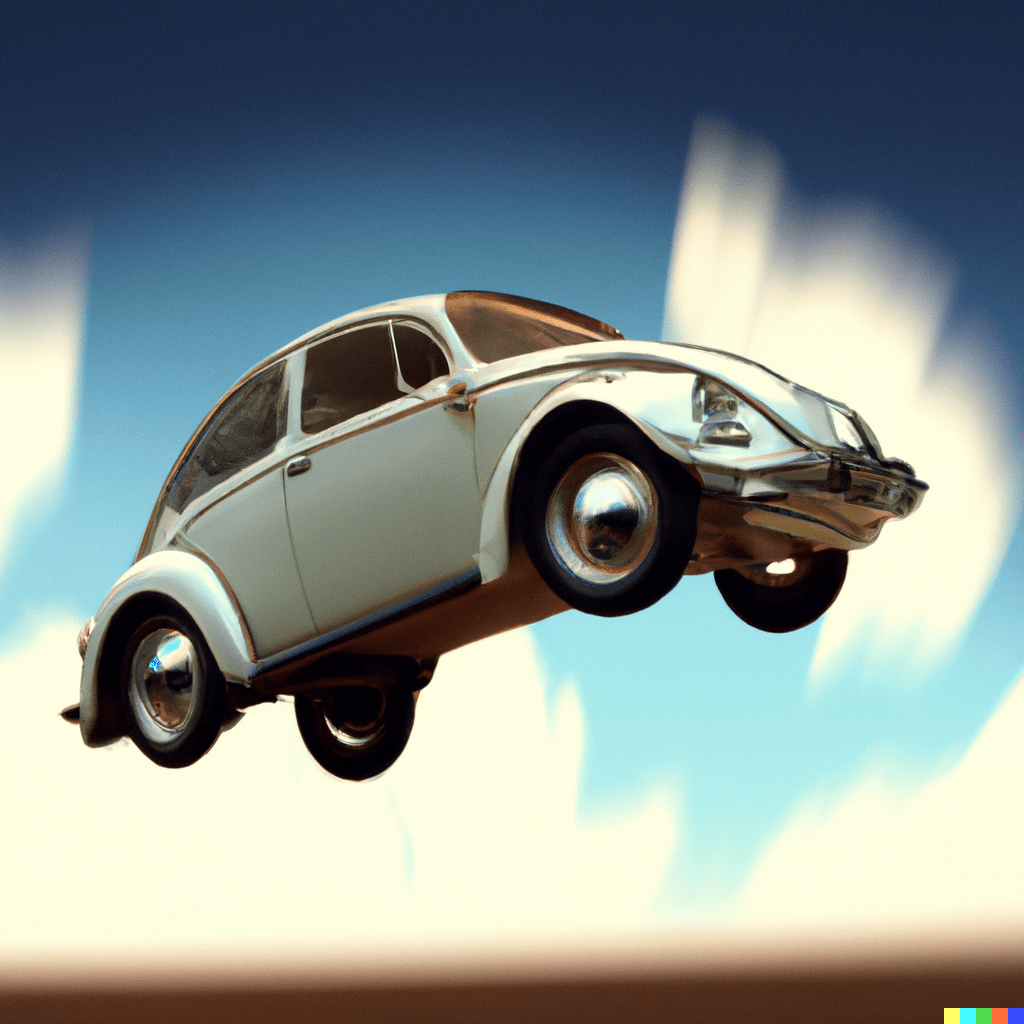 a flying Volkswagen beetle