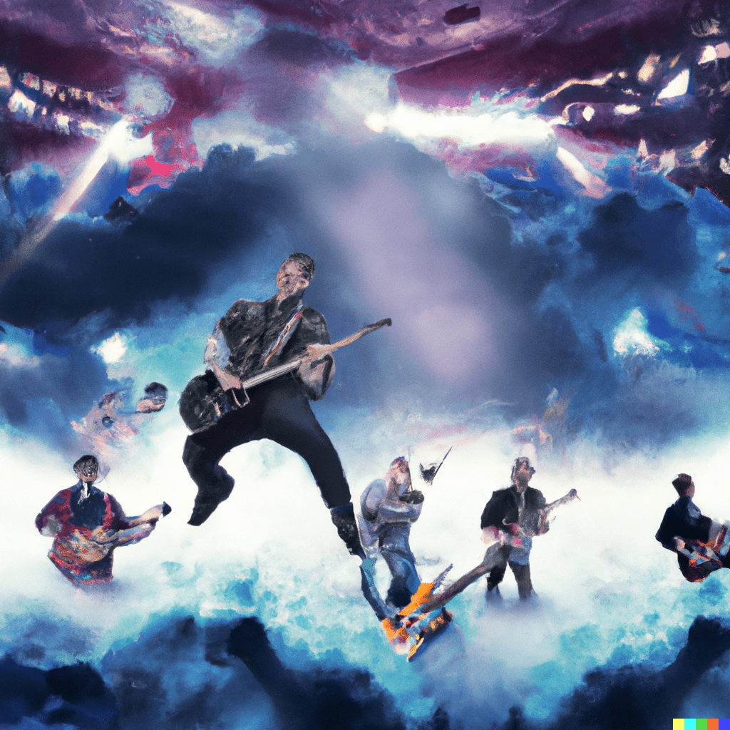 rock band in concert on a cloud