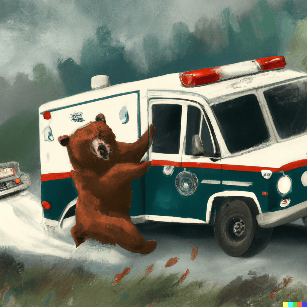 a bear chasing an ambulance, realistic