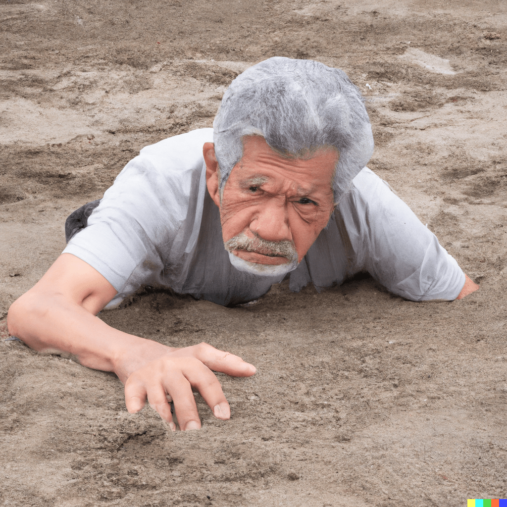 a grouchy old man stuck in quicksand