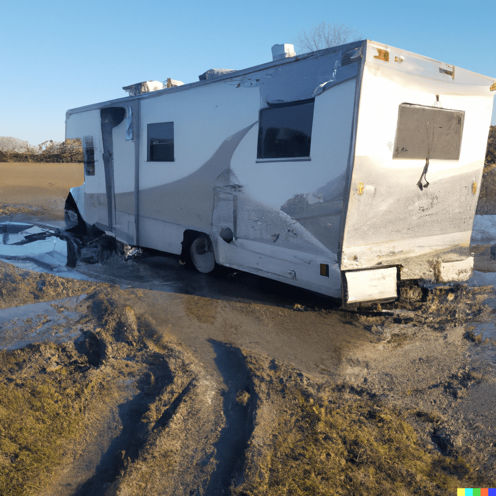 an RV stuck in the mud