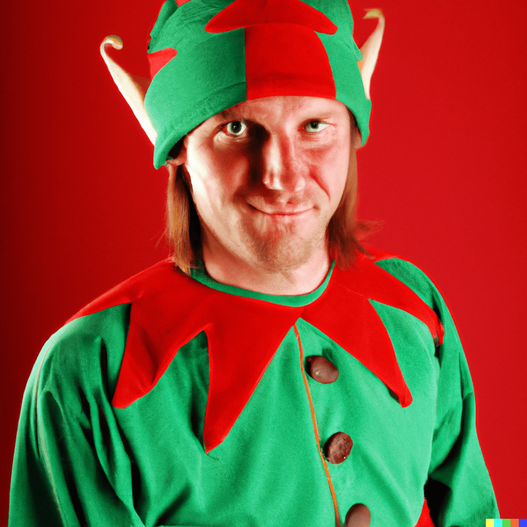 a grown man dressed up as an elf