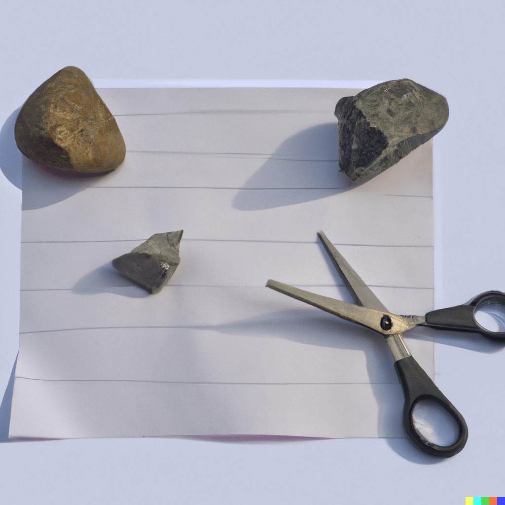 a rock, a sheet of paper, a pair of scissors