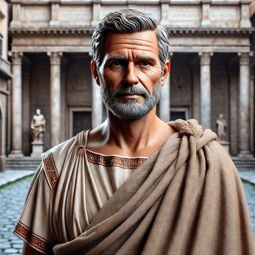 a man age 55 in an ancient Roman toga