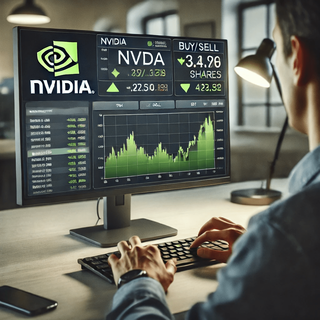 a person at a computer monitor buying NVIDIA stock