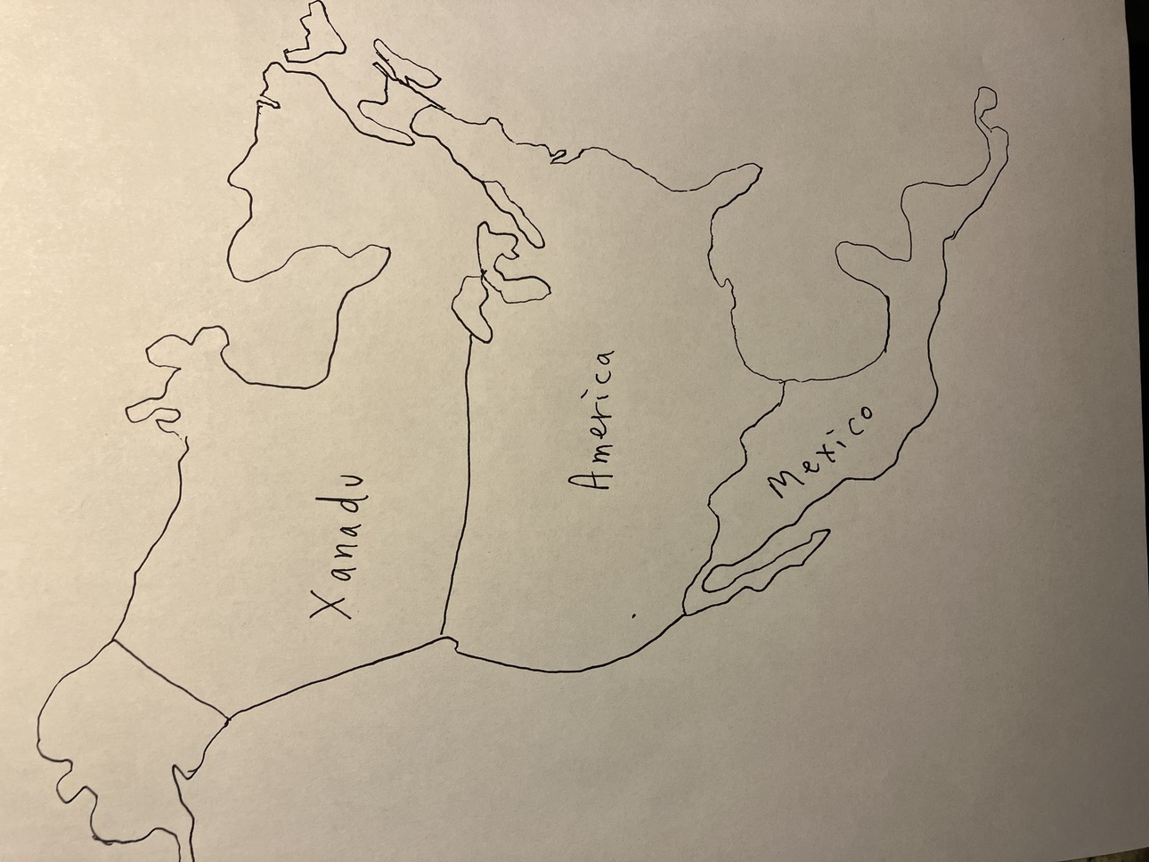 image of rough map of North America, reflecting satirical name change of Canada to Xanadu