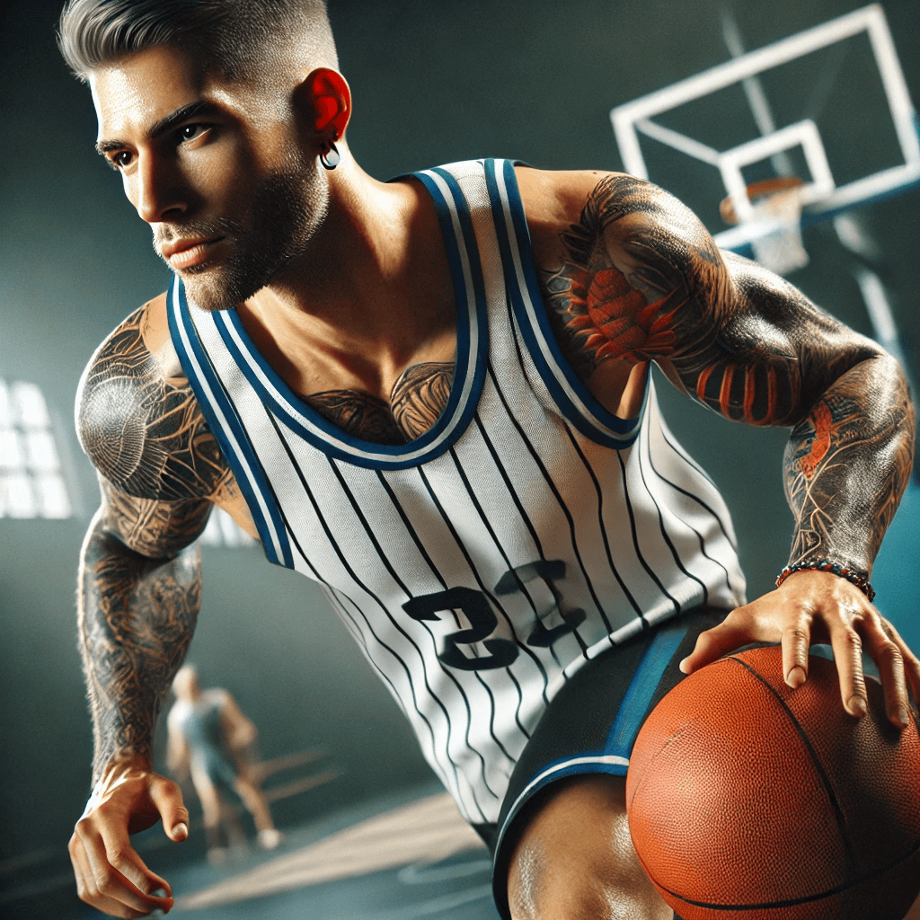 a male basketball player with tattoos