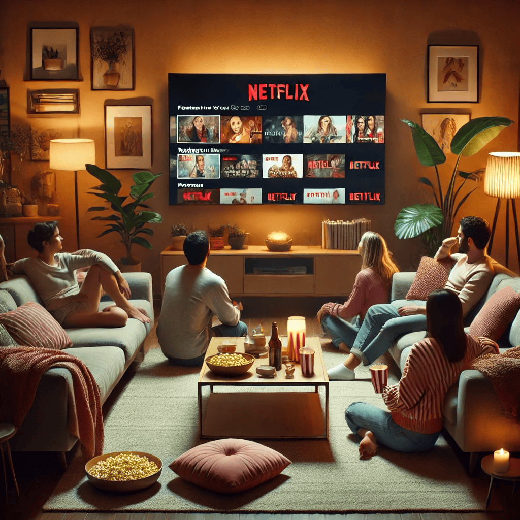 people in a living room watching Netflix