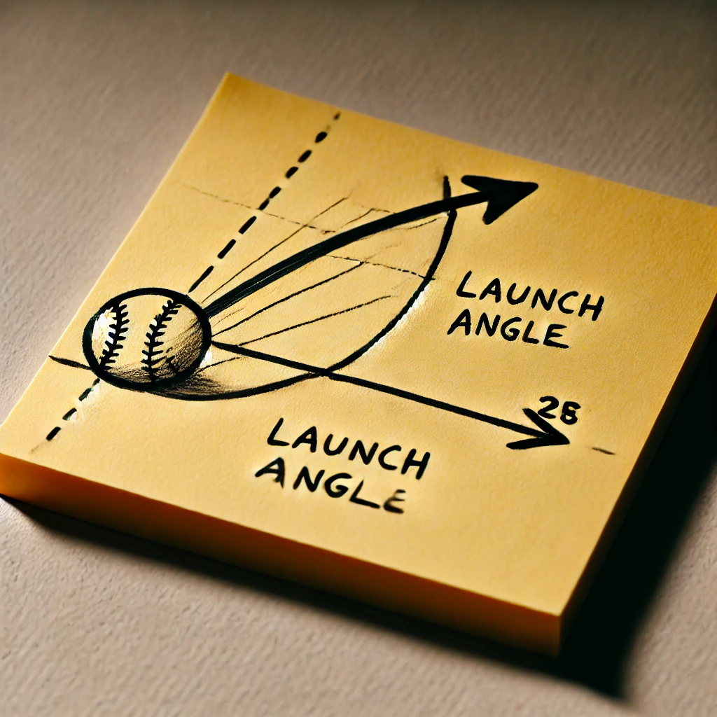 a post-it note with a drawing of a baseball's launch angle