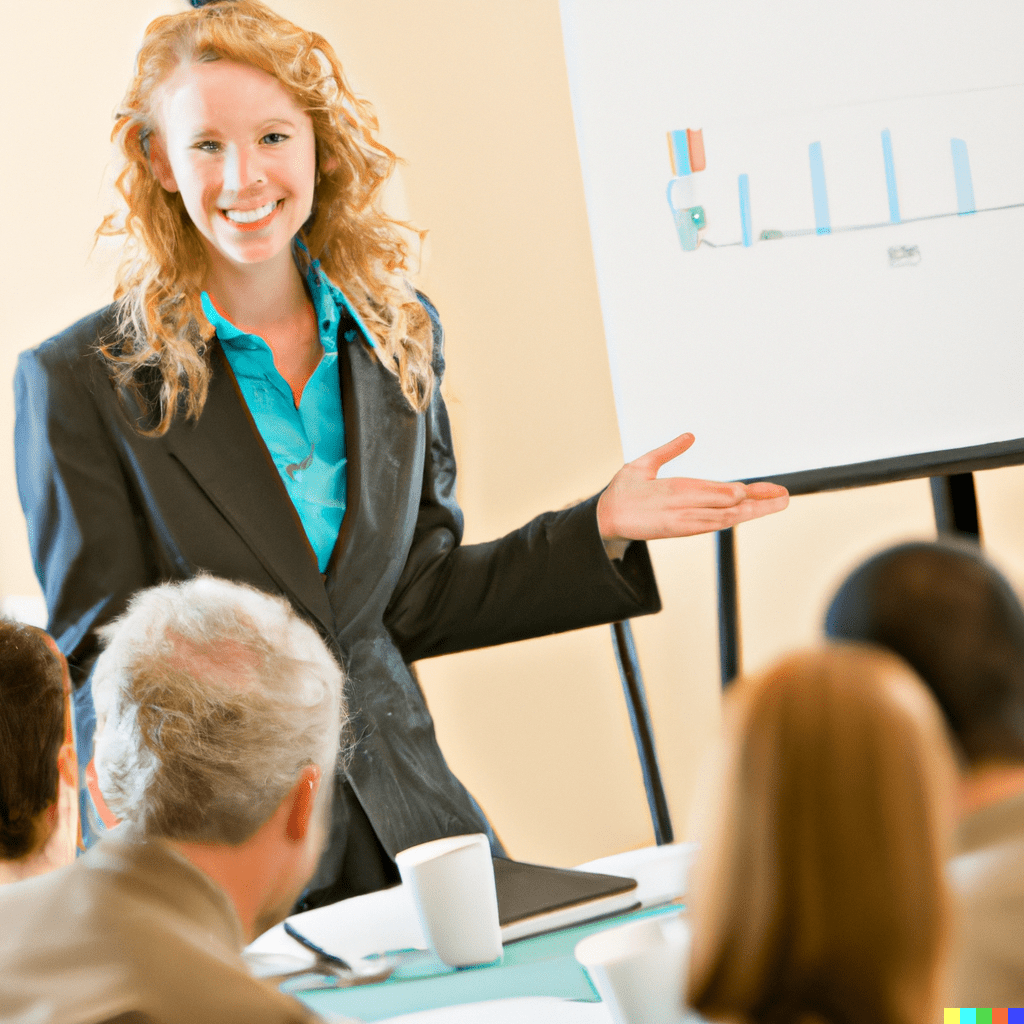 photograph of a woman making a presentation at a business committee meeting