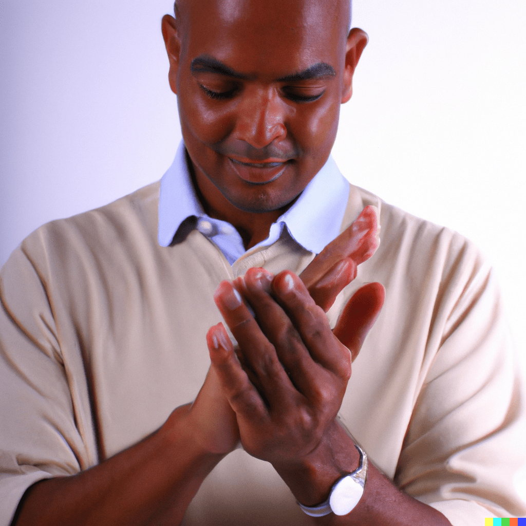 a photograph of a man brushing his hands together at the end of a project